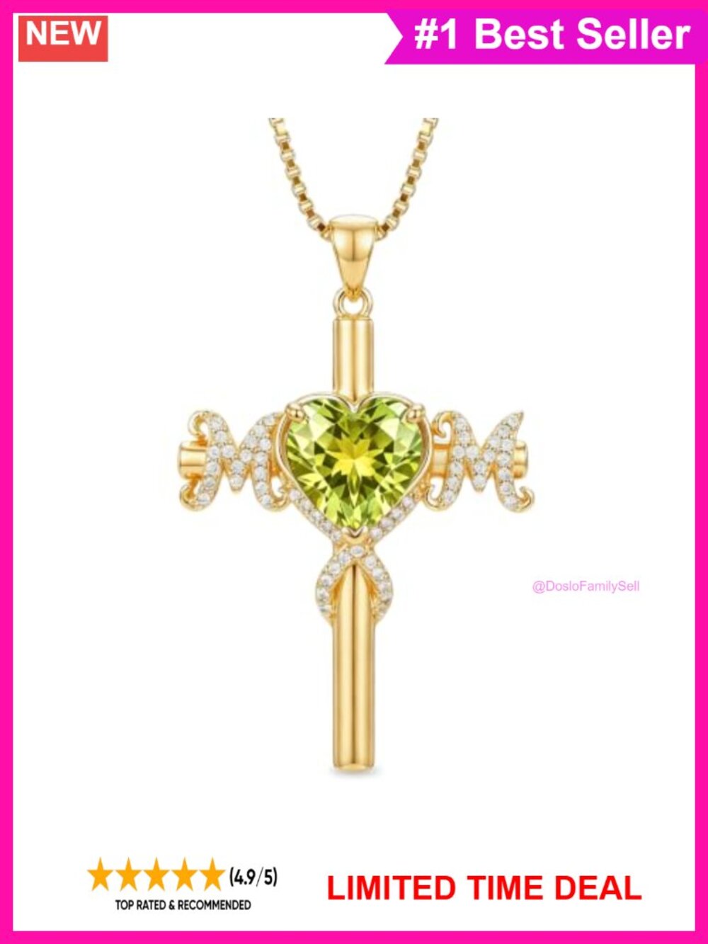 14K Gold Plated Mom Birthstone Cross Necklace Women